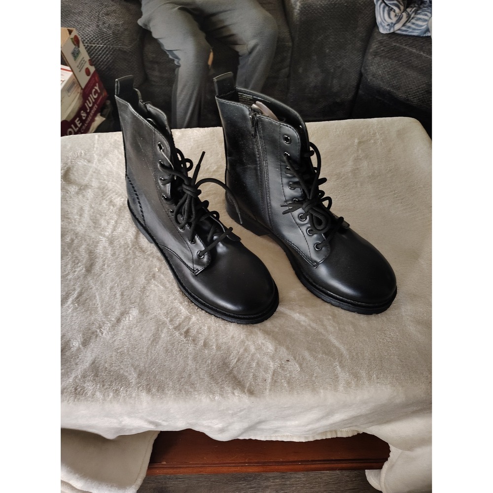Time and Tru Womens Black Combat Boots Side Zip Lace‎ Up Lug Sole Size 9